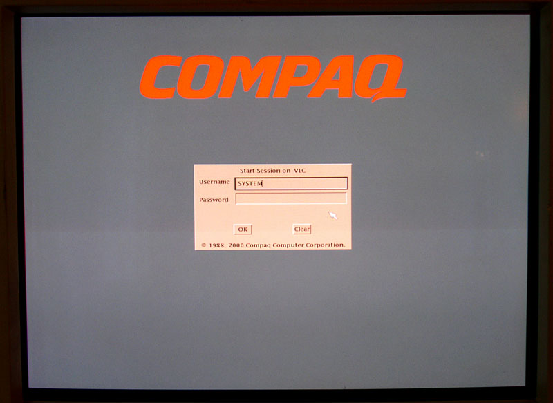 compaq logon screen. Login screen